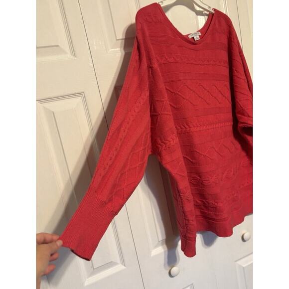 Liz Claiborne Sweater Top Women's Plus Size 3X Pink Knit Cable Batwing Sleeves - Picture 2 of 7